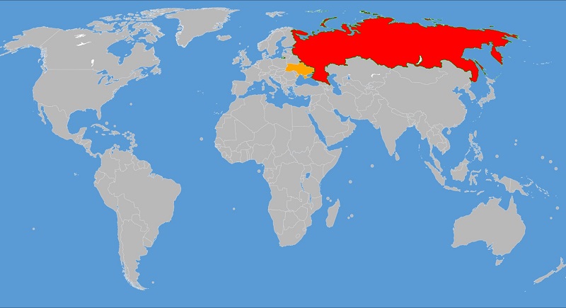 Україна і Росія на мапі, карті світу