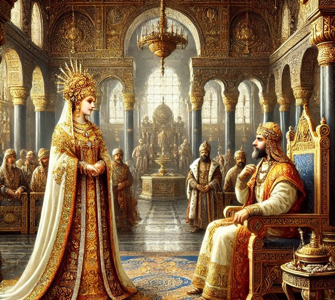 Цариця Савська і цар Соломон у розкішному палаці