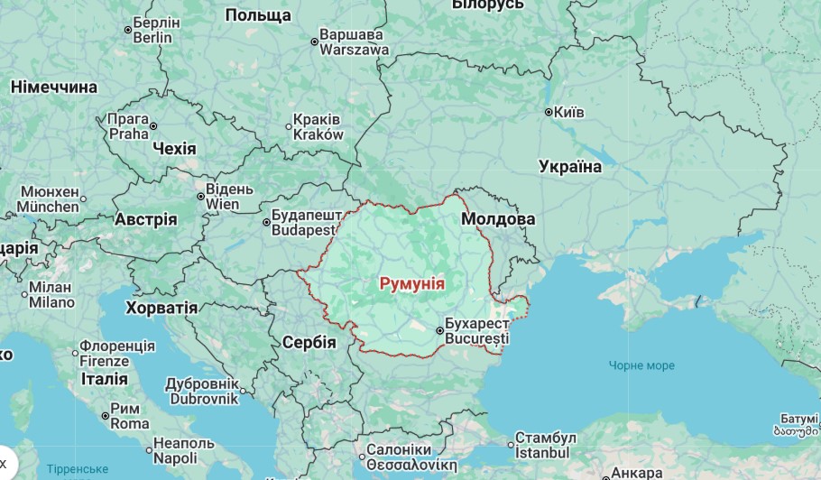 Карта Європи - Україна, Молдова, Румунія, Болгарія, Греція